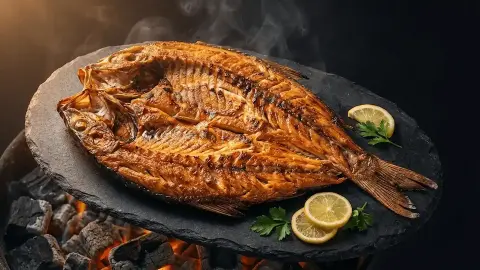 سمك مسكوف عراقي مشوي على الحطب في البحرين